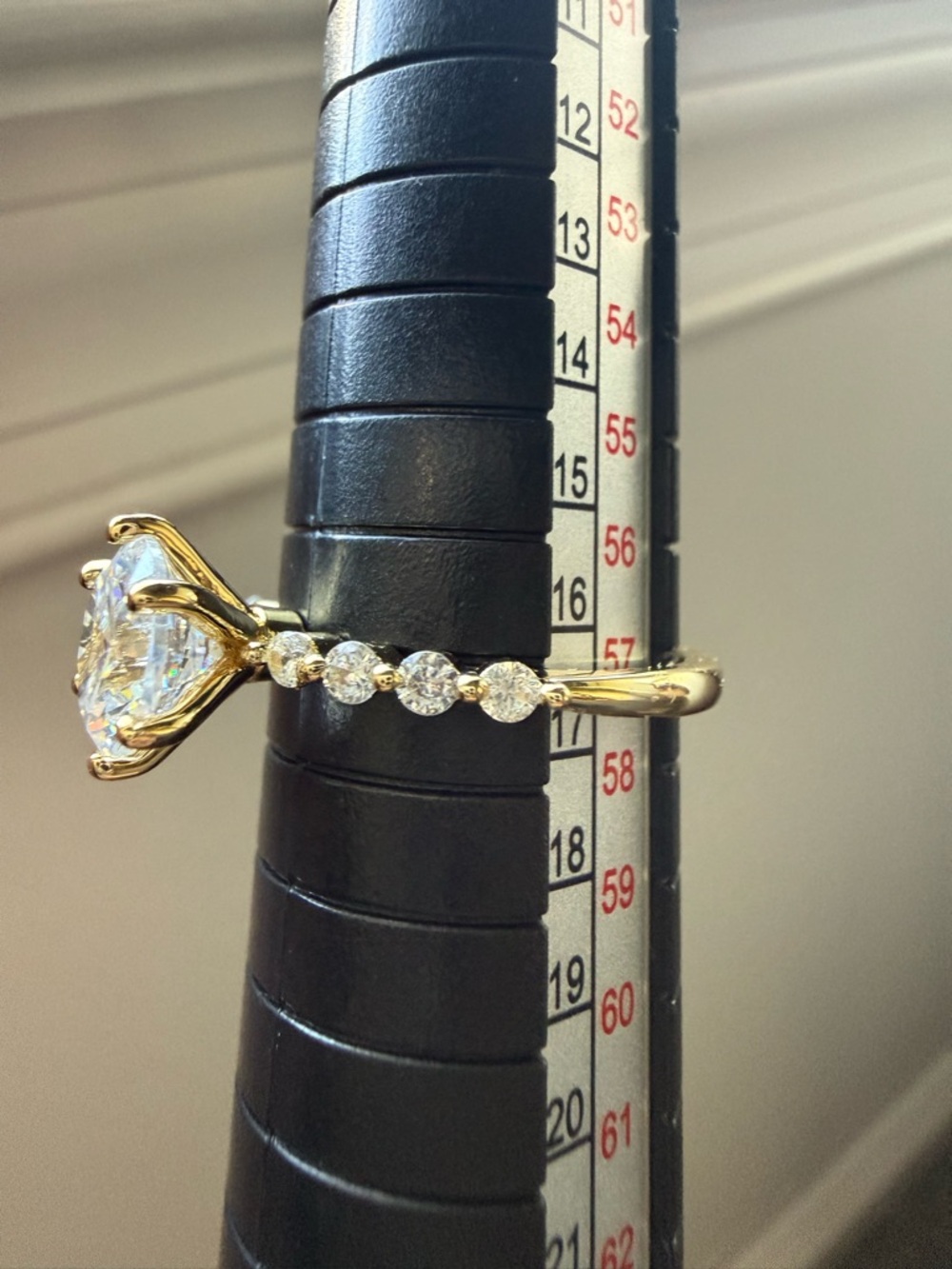 NEW! 18k Gold Plated Round-Cut Solitaire Engagement Ring with Accent Diamonds - Picture 10 of 14